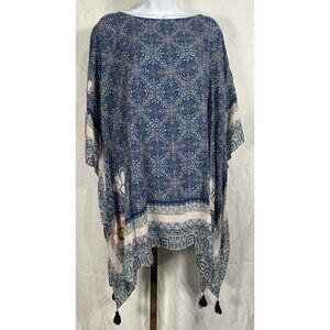 J. Jill Women’s Kimono Blouse Chic One Size Boat Neck Blue Lagenlook Flowy Top